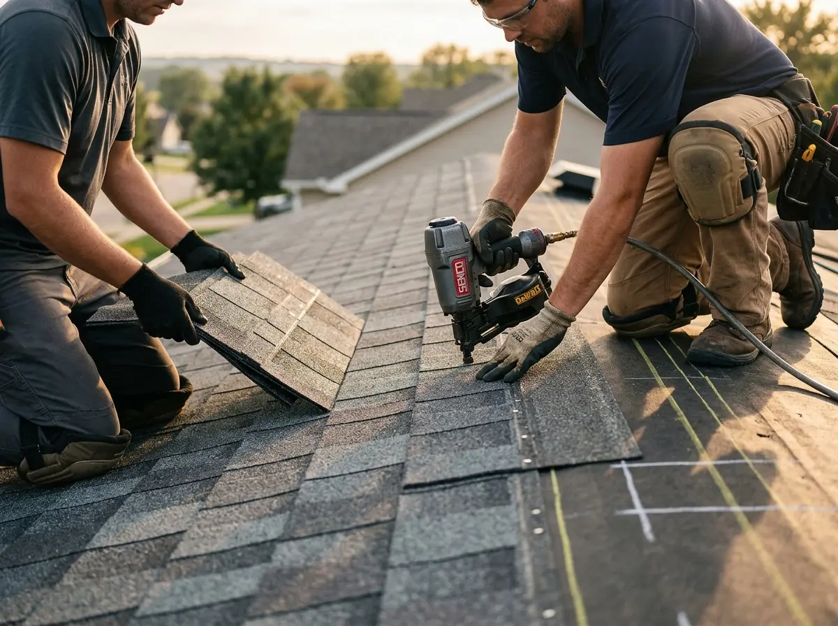 Professional roofer working on a residential roof in Port Salerno